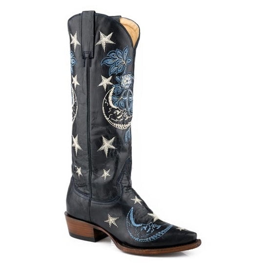 Women's Stetson Luna Leather Boots Snip Toe Handcrafted Blue
