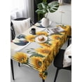 thumbnail image 2 of Bathing Roosters Rectangle Tablecloth, Farmhouse Sunflower Vintage Burlap Waterproof & StainResistant Tablecloth, Washable Oil-proof Table Cover for Dining/Party/Wedding/Camping/Buffet 60x120 In, 2 of 9