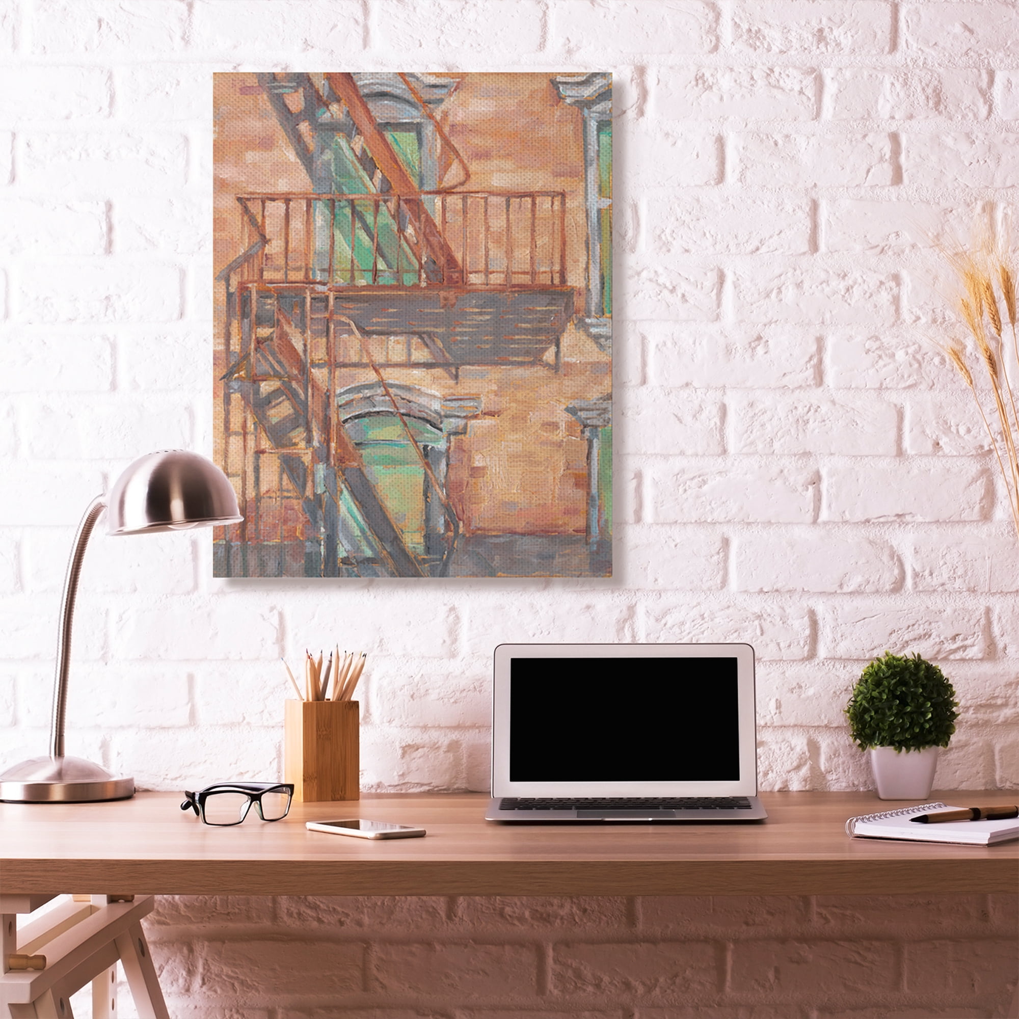 Stupell Home Décor Cityscape Fire Escape Green Red Painting Canvas Wall Art by Ethan Harper