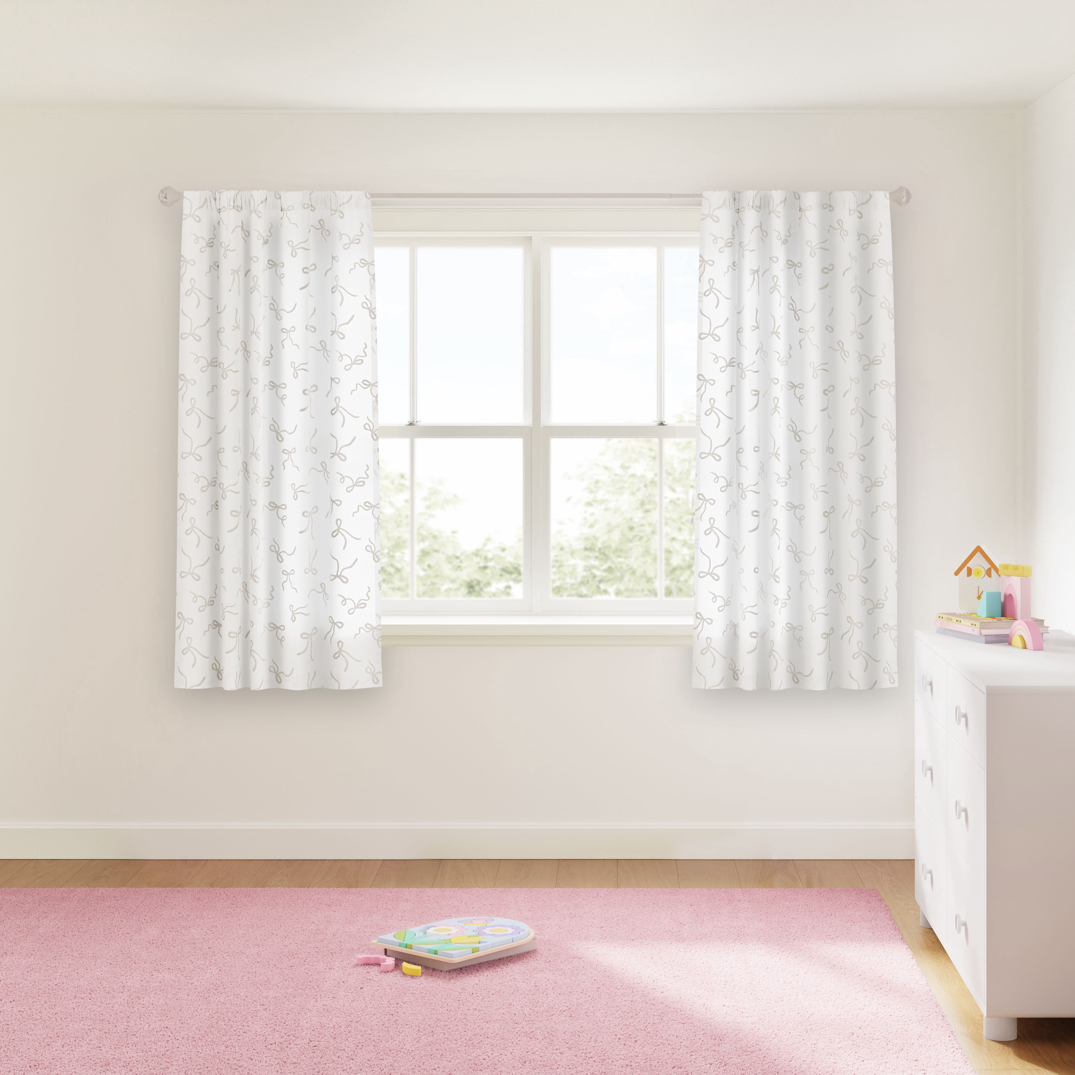Mainstays Kids White Ribbons Sheer Single Panel Curtain, 38" W x 63" L