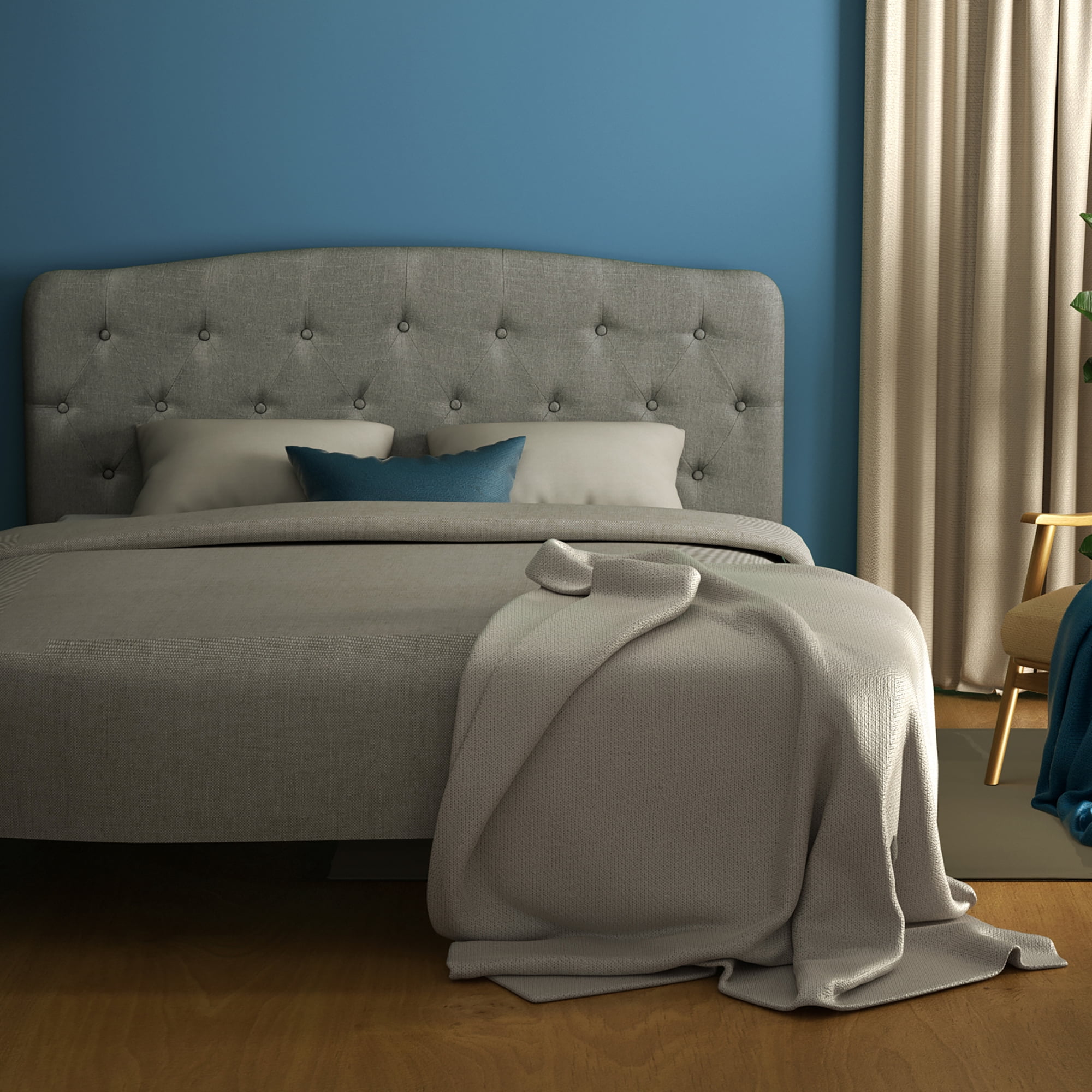 Costway Full Size Upholstered Headboard Only Adjust Button Tufted Faux Linen Light Grey