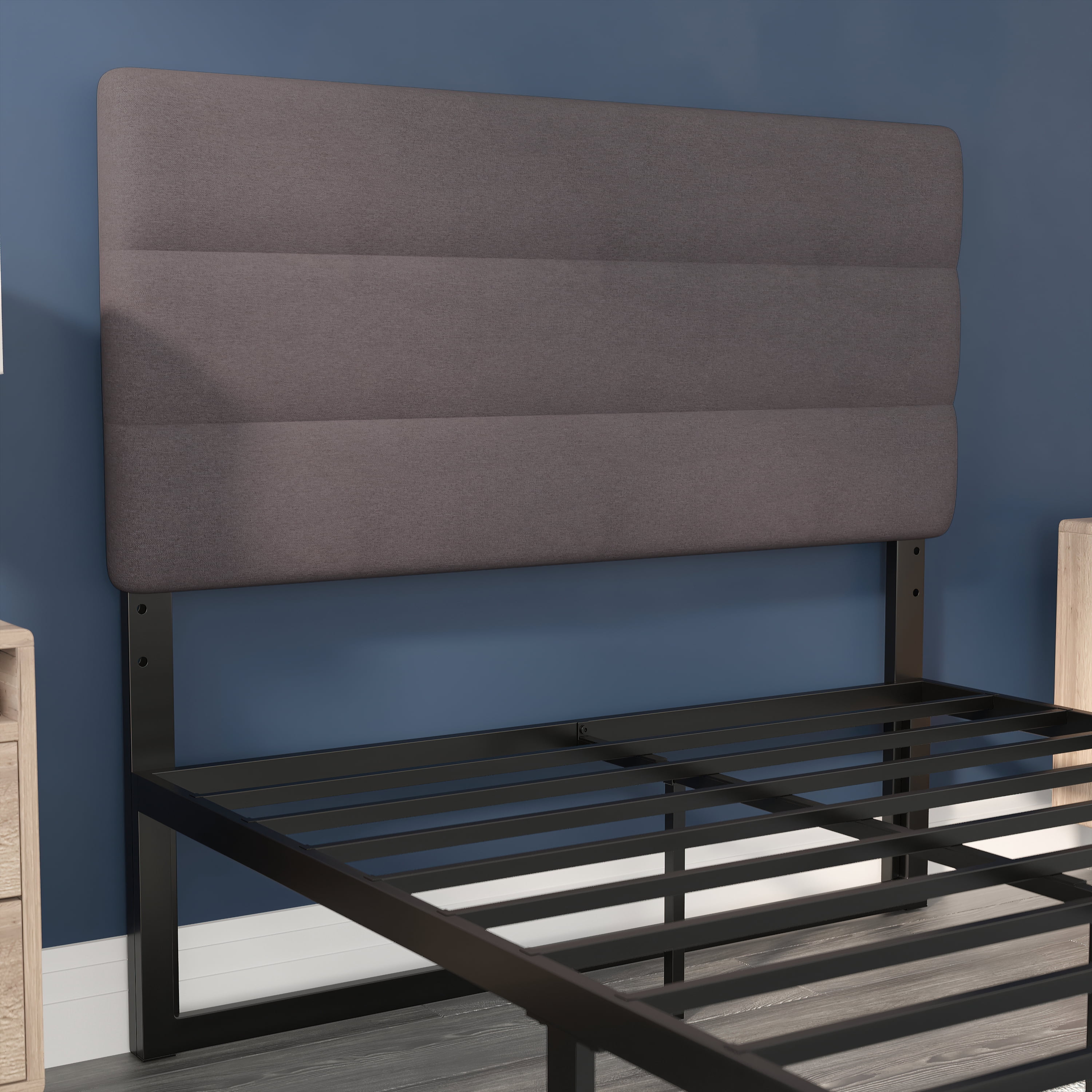BizChair Full Channel Stitched Fabric Upholstered Headboard, Adjustable Height from 44.5" to 57.25" - Gray