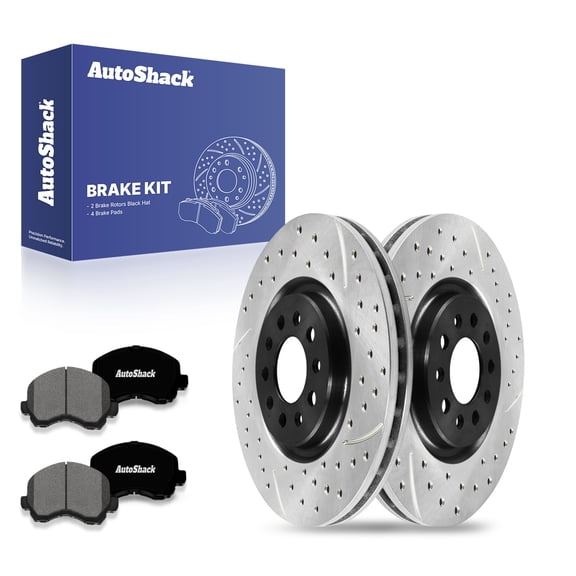 AutoShack 12.99" (330 mm) Front Vented Drilled & Slotted Brake Rotors E-Coated   Premium Ceramic Brake Pads | Replacement for 2015-2017 Chrysler 200 | 6-PC Brake Kit | ShadowGuard