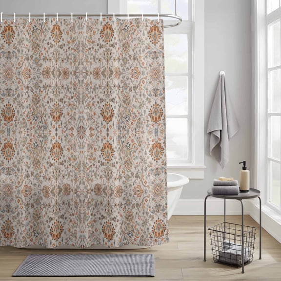 Bathroom Shower Curtain Vintage Seamless Flower Texture Waterproof Shower Curtains with Hooks, Tribal Ethnic Floral Art Bath Curtains Bathtub Curtain Home Decor 36x72in