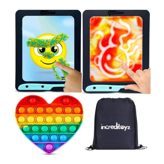 DoodleJamz JellyPics and JellyBoards Squish N Shape Reusable, Customizable No Mess Creative Art Pad with Pop Fidget Sensory Push Toy (3-Pack) - Increditoyz Gift Bundle Set