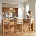 thumbnail image 3 of Dayalane Modern Coastal Rattan Counter Height Bar Stools Set of 4, Upholstered Kitchen Island Stools with Cane Back, Bar Chairs for Dining Rooms with Solid Wood Frame, Gray, 3 of 10
