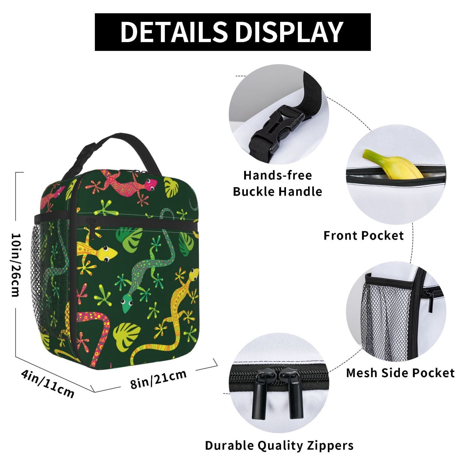 Colorful Lizard Gecko Native Lunch Box Bag Insulated Lunchbox Reusable Tote Thermal Cooler Portable for Women Men