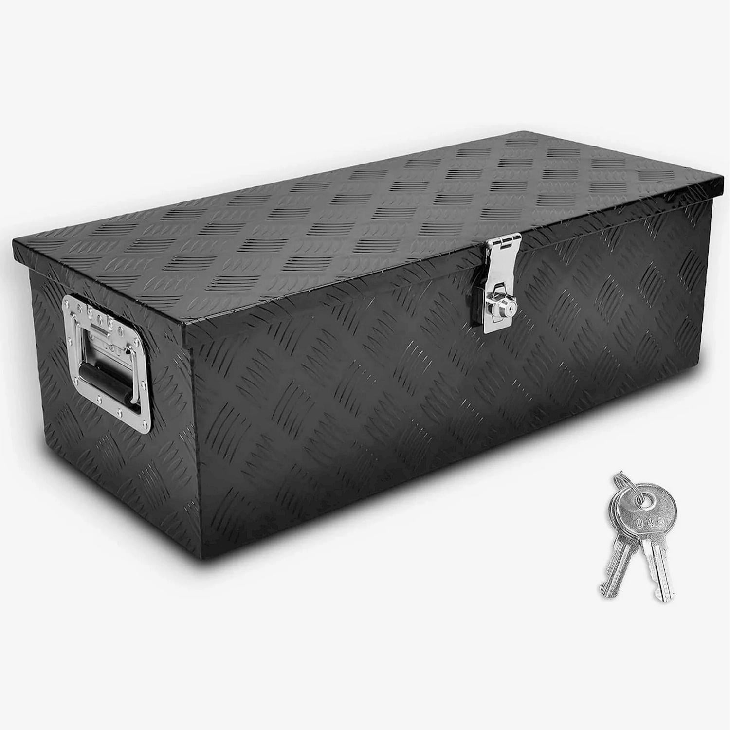 48X15X15 BLACK ALUMINUM PICKUP TRUCK TRUNK BED TOOL BOX TRAILER  STORAGE+LOCK