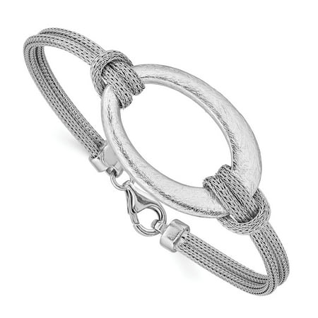 - 925 Sterling Silver Rhodium-plated Brushed Oval Mesh Knotted Bracelet 7.25inch