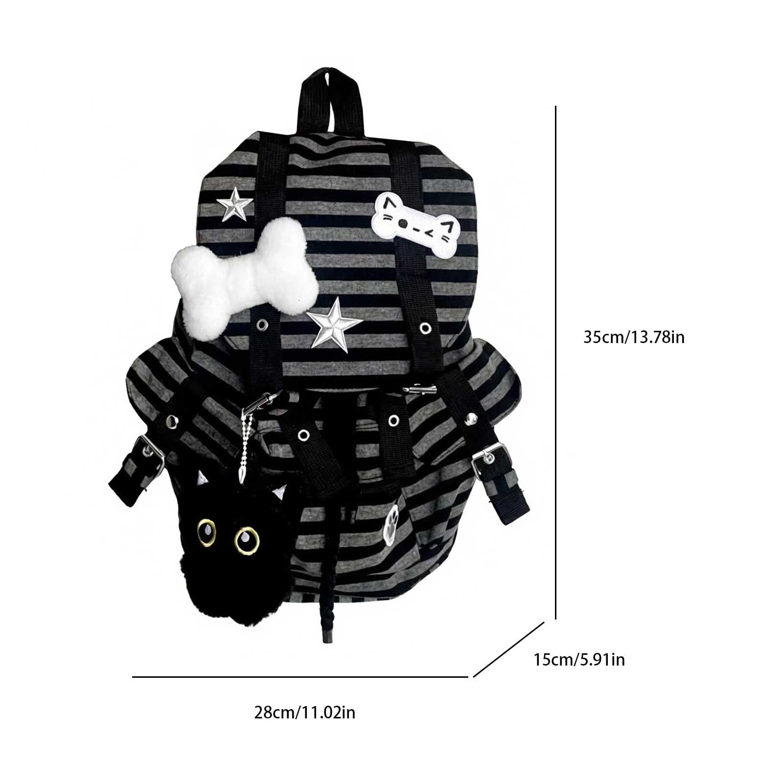 HUISZJ Striped Backpack, Large Capacity Vintage Stripe Bookbag, Multi-Pocket Cute Cat Rucksack for Travel Work School (Black)