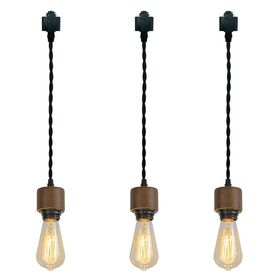 KAYYELAMP 1.96Feet Corded Track Lighting E26 Walnut Base H-Type Track Pendant Light Retro Design for Kitchen Loft Dining Room Store Set Three(No Bulb, Track)