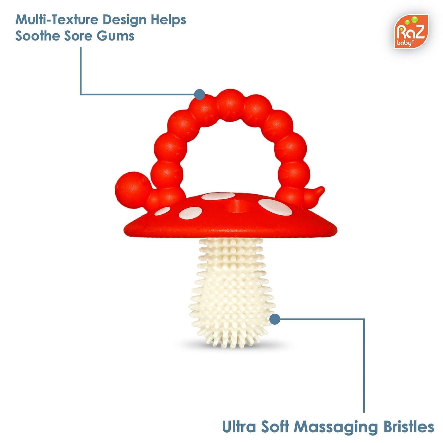 RaZbaby - Chompy Mordeur en Silicone en Forme de Champignon - Rouge & Vert
