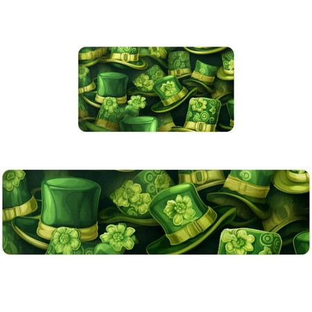 

St. Patrick s Day Rubber Kitchen Mat Set 2-Pack Washable 15.7 x59 + 15.7 x29.5 - Rectangular Kitchen Rugs Mats