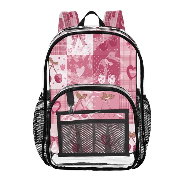 PVC Transparent Backpack Stylish & Durable Clear Backpack Perfect for School, Travel and Outings Cherry Pattern with Bows
