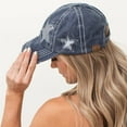 thumbnail image 3 of C.C Distressed Ponycap Cap Messy High Bun Glitter Star Design Hat, Grey, 3 of 12