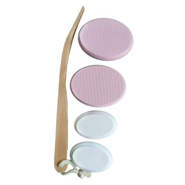 Aplicador de loción para la espalda con 1 mango, 4 almohadillas, cepillo corporal antideslizante, resistente y multifuncional rosa dos tallas