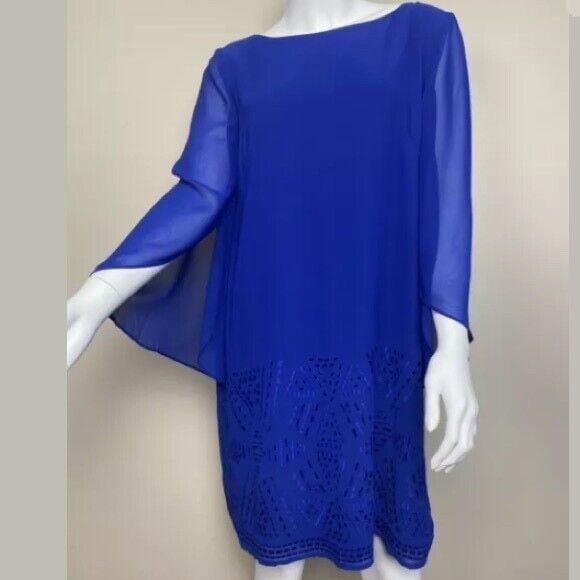 Tahari Arthur Women's Chiffon Shift Dress Brilliant Blue Size 12 $189 NWT