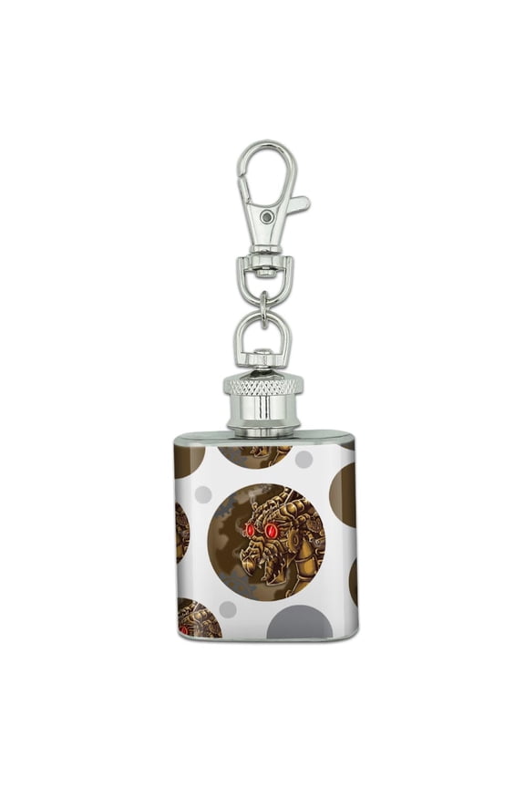 Steampunk Dragon Stainless Steel 1oz Mini Flask Key Chain