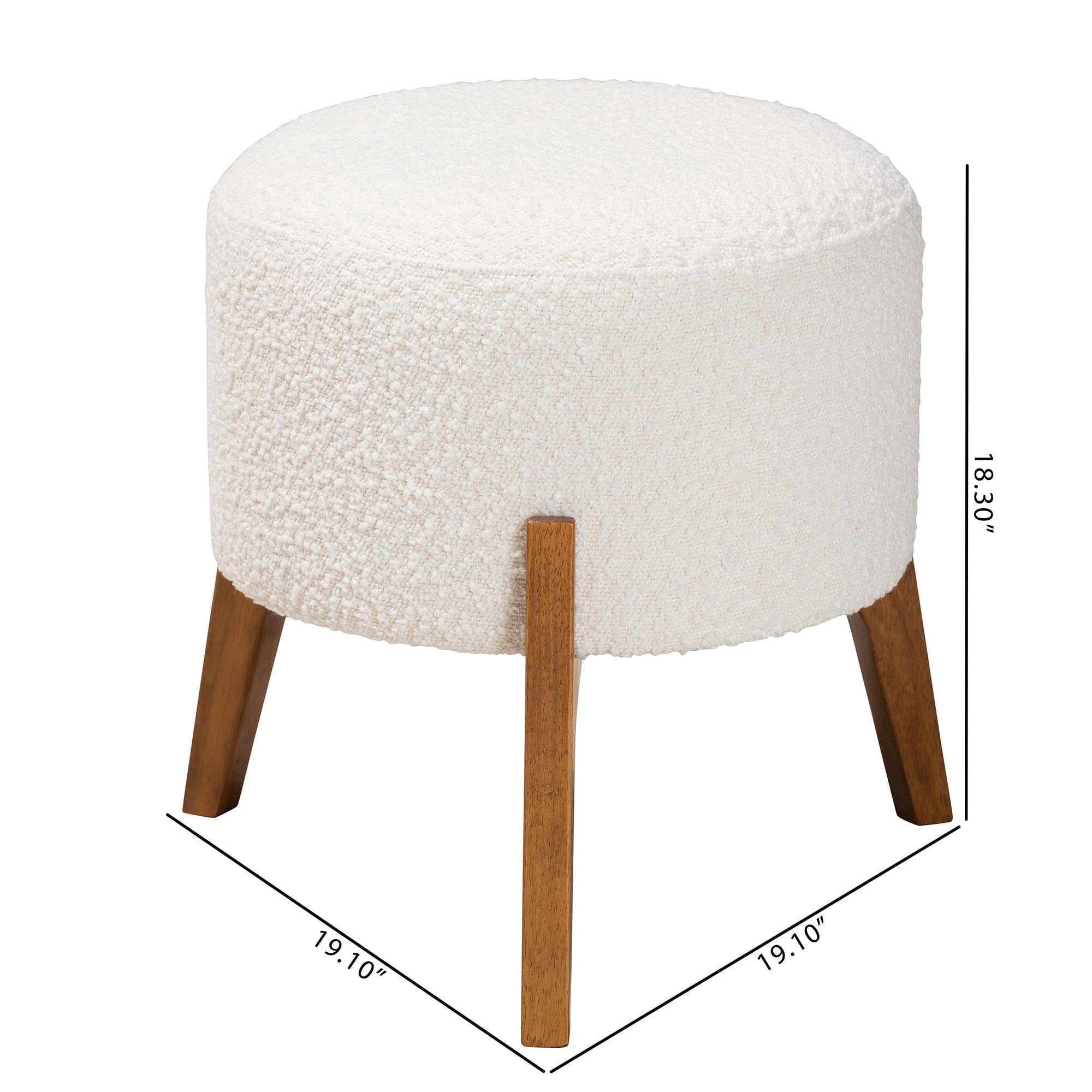 Baxton Studio Elkie Japandi Cream Boucle Fabric and Walnut Brown Finished Wood Ottoman Footstool