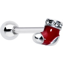 Body Candy Womens 14G Stainless Steel Festive Red Stocking Barbell Tongue Ring Set