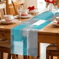 thumbnail image 6 of Abstract Grey White Blue Plaid Table Runner 90 Inches Long,Kitchen Dining Tablerunners Classic Geometric Art Linen Table Runners Dresser Scarves for Home Dinner Wedding Holiday Party Decor, 6 of 9