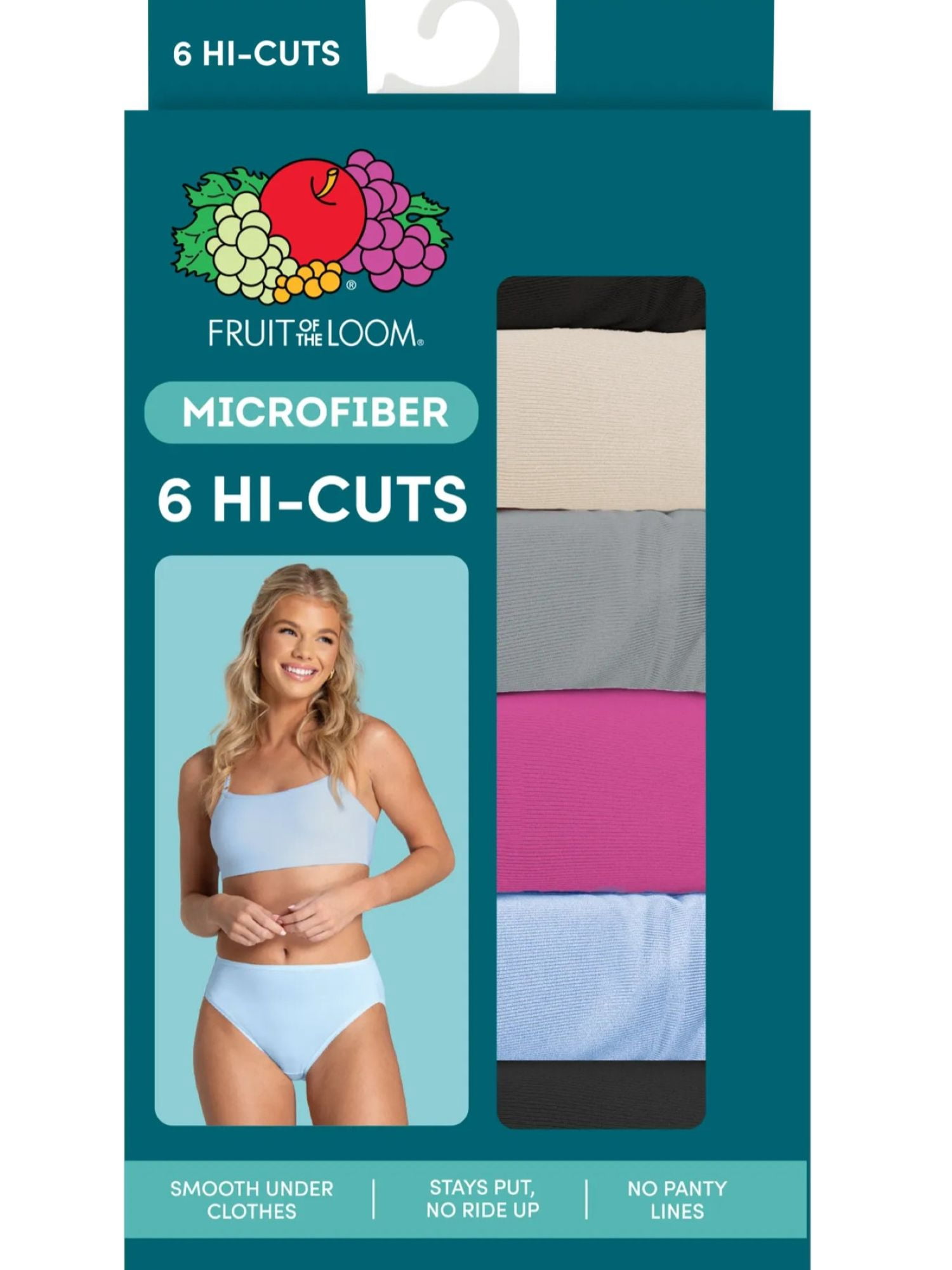 Fruit of the Loom Women's Microfiber Underwear, Smooth No Panty Lines, 6-Pack, Sizes S-3XL