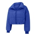 thumbnail image 4 of IROINNID Women's Short Puffer Jacket Solid Color Long Sleeve Ladies Winter Loose Cardigan Stand Top Casual Bread Jacket Cotton Clothes, Blue, 4 of 9