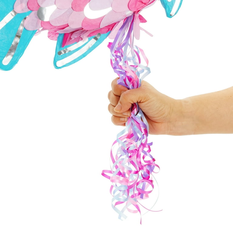 Blue Panda Pull String Fish Pinata for Girls, Ocean and Mermaid Theme Birthday, Under The Sea Party Decorations (Small, 17 x 13 x 3 in)