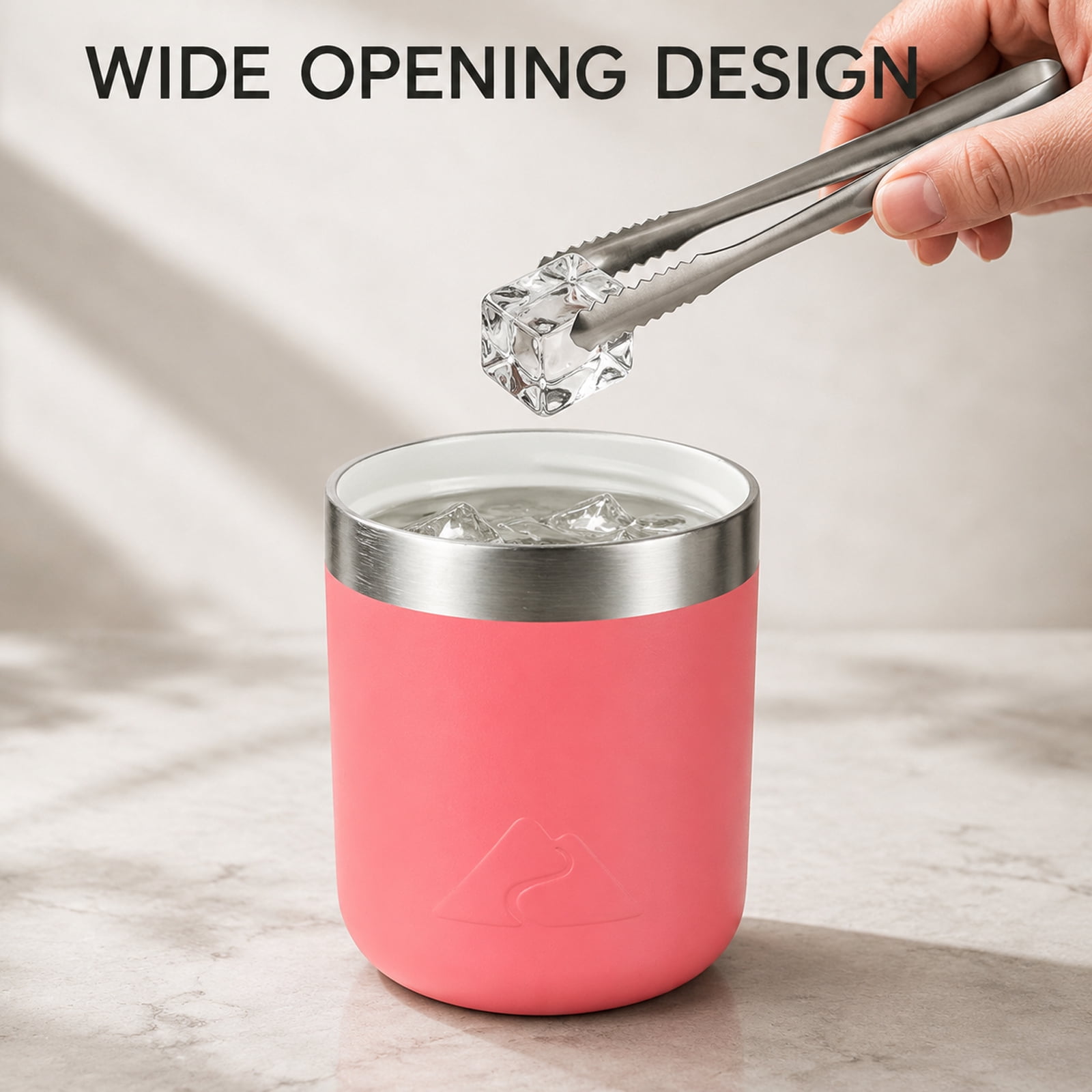 Ozark Trail 10oz Ceramic Lined Stainless Steel Lowball Tumbler with Magnetic Tritan Transparent Slider Lid, Coral