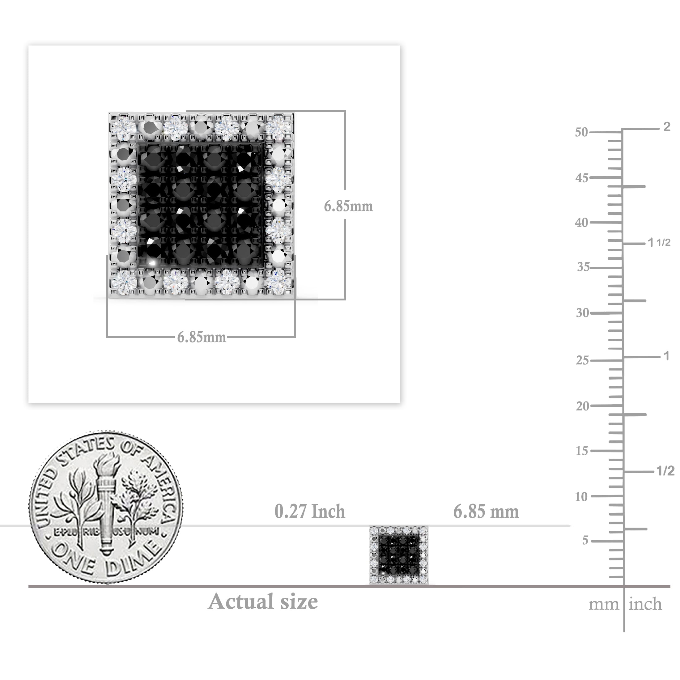 Dazzlingrock Collection 0.15 CT Round Black, White Diamond Unisex Stud Earrings, Sterling Silver