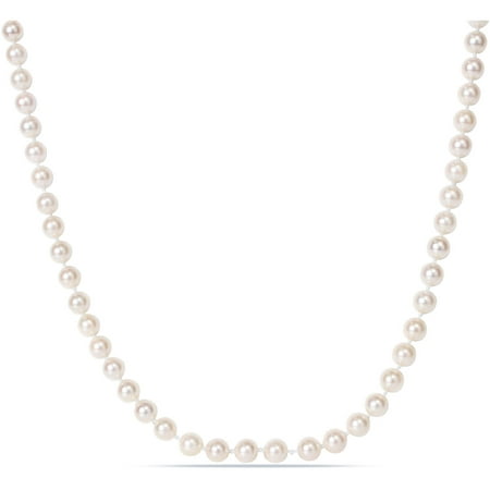 Miabella 6-6.5mm White Round Cultured Akoya Pearl 14kt Yellow Gold Strand Necklace, 24
