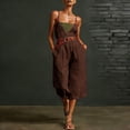 thumbnail image 5 of VBVC Women's Spaghetti Strap Cotton-Linen Jumpsuit,V-Neck Wide Leg Romper For Women,Ladies Baggy Sleeveless Outfit Set with Pockets,Coffee,S-3XL, 5 of 8