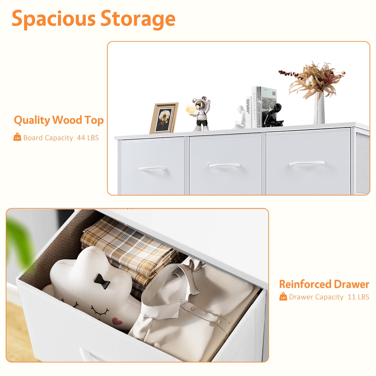 Modern 5 Drawer Fabric Dresser, Chest of Drawer Organizer Storage Cabinet for Bedroom Clothes Closet, Entryway,White