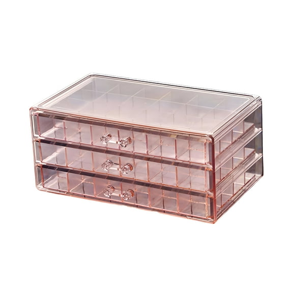 ACDANC Earring Display Case 3 Drawers Jewelry Organizer Earring Holder Multifunctional Dustproof Sturdy with 72 Compartments for Dresser Nightstand Translucent Pink