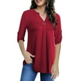 thumbnail image 3 of VERABENDI Women's Plus Size Tops 3/4 Sleeve Shirts Dressy Casual Metal Buckle V-Neck Tunic Blouses,M-4XL, 3 of 11