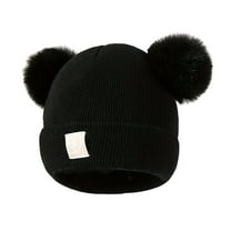 Kumdkd Baby Knitted Hat with Double Heart Embroidery - Soft Yarn Infant Beanie with Pom-Pom Ball, Warm Newborn Photo Prop, Gender-Neutral Winter Hat for Baby Shower, Christmas Gift, 0-24 Months