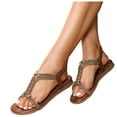 thumbnail image 1 of IUJSOY Womens T-Strap Rhinestone Gladiator Flat Sandals Summer Dressy Outdoor Beach Sandal, 1 of 9