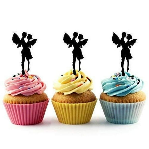 Fairy Couple Silhouette Acrylic Cupcake Toppers 12 pcs