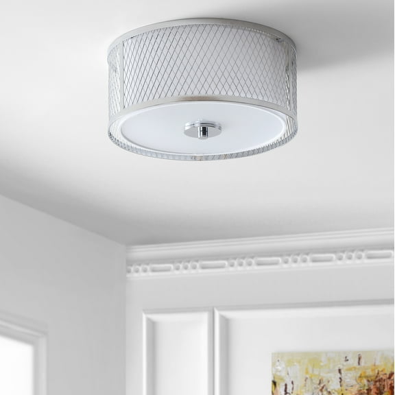 Safavieh Braydon 12 in. Dia. Round Solid Flush Mount, Chrome/White