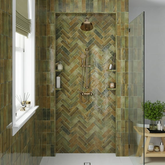 Antiek 0.47 in. x 7.87 in. Glossy Green Ceramic Pencil Tile Trims (0.7 sq. ft./case) (10-pack)