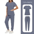 thumbnail image 1 of FRSASU Women's Solid Color Nurse Uniform Short Sleeve V Neck Button Top Side Slit Pockets Drawstring Jogger Pants Scrubs Set Gray S(S), 1 of 9
