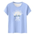 thumbnail image 4 of DPTALR Women's Summer Fitted Casual Floral Print Round Neck Short Sleeve T-Shirt,Light Blue,Size XXL, 4 of 5