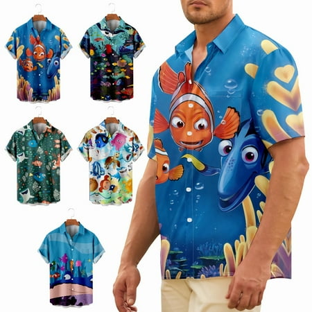 

Family Matching Sea Short Sleeve Button Down Polo Shirts Regular Fit Summer Costume Up to 8XL