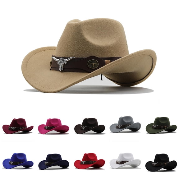 Cowboy Hat Size 8 - Western Denim Curved Top Hat Woolen Big Brimmed Hat Style British Jazz Hat,Red,M