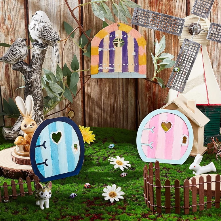 NBEADS 20 Pcs Unpainted Wooden Fairy Doors - Mini Blank Hollow-Out Craft Doors For DIY Fairy Gardens & Crafts