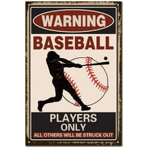 1pc Baseball Decor Tin Sign Warning Baseball Players Only All Others Will Be Struck Out Tin Sign Baseball Wall Sports Signs Decorations Bedroom Living-room Gift 12x8 Inch