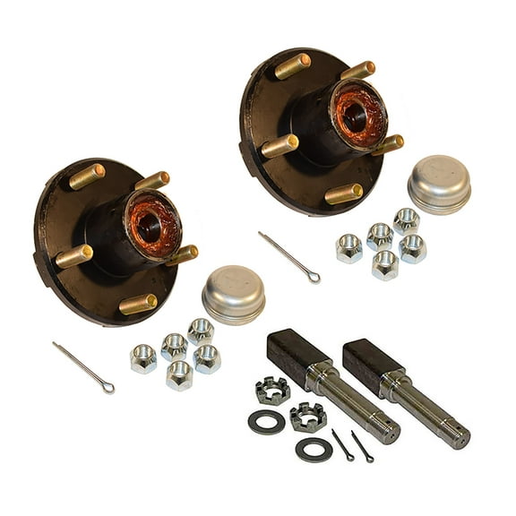 RIGID HITCH INCORPORATED Pre-Greased Pair of 5-Bolt on 4-1/2 Inch Hub Assembly (AKSQ-2000545-PG) Includes (2) Square Stock 1 Inch Straight Spindles & Bearings
