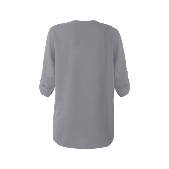 Qarigey Camisa de mujer con cuello en V Blusa suelta Manga larga Color sólido Top casual Prendas para la parte del cuerpo Gris M