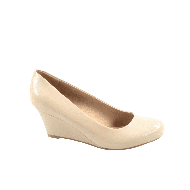 Nude patent wedge shoes sale