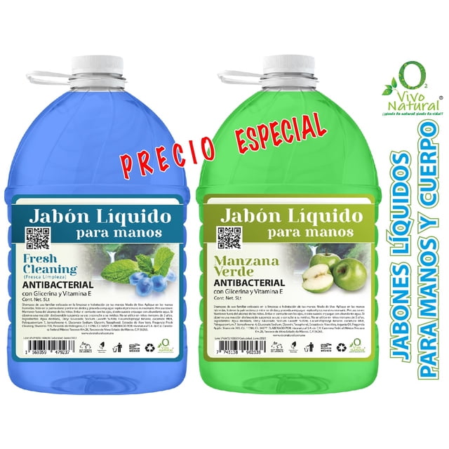 Duo Fresh Cleaning - Manzana Verde VivoNatural Jabón Líquido Antibacterial para manos y cuerpo 5 litros